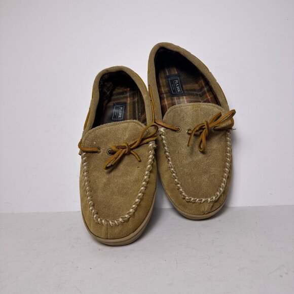 Jos A Bank Suede Moccasin Fur Plaid Lining Slipper Brown Tan Pajama Shoes Men 12 - Picture 5 of 13